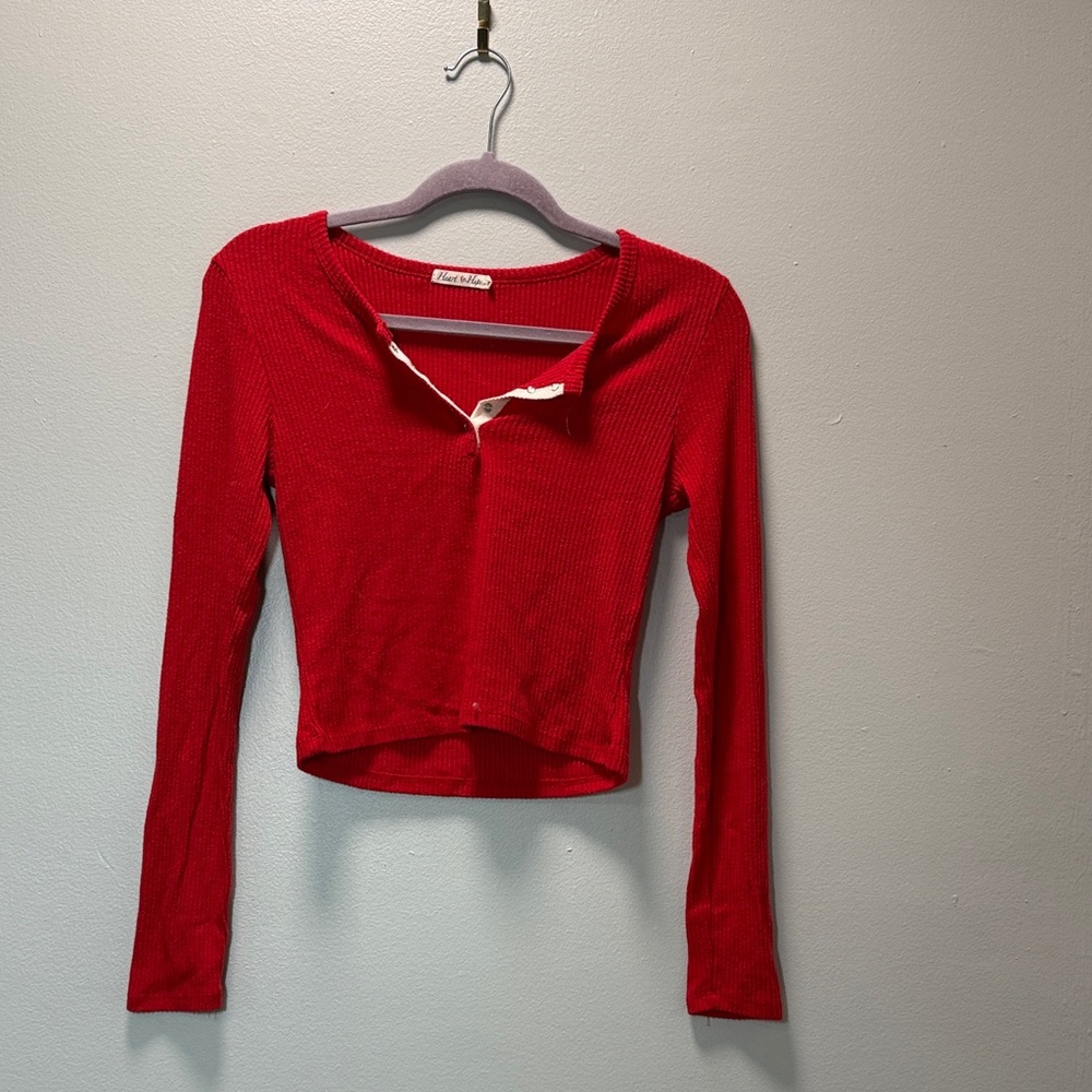 Ribbed Crop Top | Sweater-Like Feel | Heart Hips Vibrant | Red | Long Sleeve